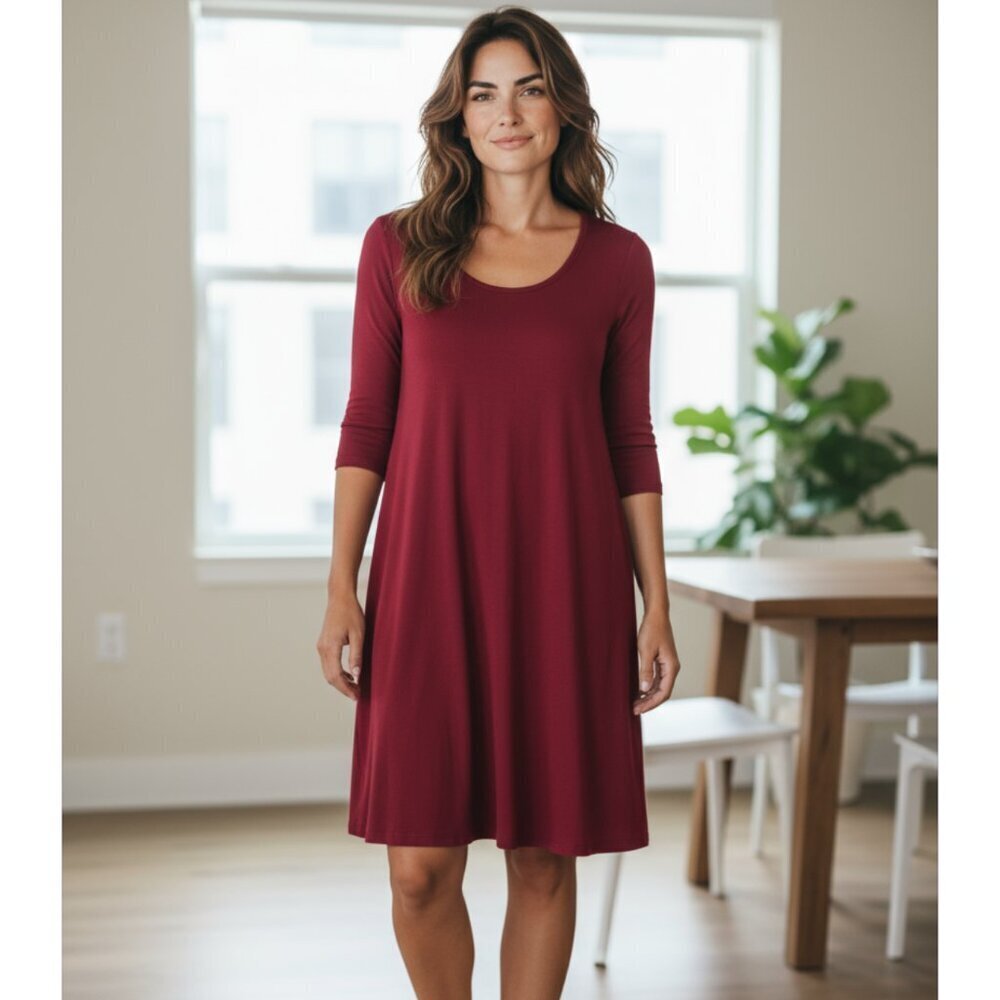 EILEEN FISHER Red Jersey Scoop Neck Dress Size Small